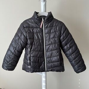 H&M Black Quilted Lightweight Jacket Detachable Hood 3/4T